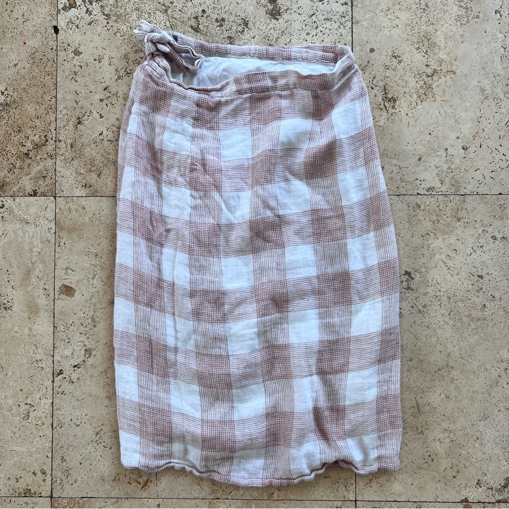 Anthro Heartloom Bently Red Pink Gingham Plaid High Waist Skirt Tie Coverup S - Picture 6 of 8